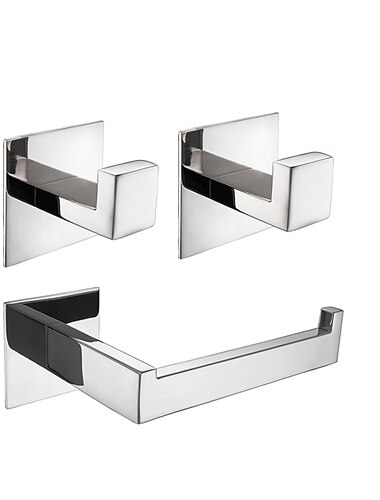  مجموعة ملحقات الحمام من الفولاذ المقاوم للصدأ بتصميم جديد تشمل حامل ورق التواليت وخطافات رداء ذاتية اللصق مثبتة على الحائط مجموعة واحدة