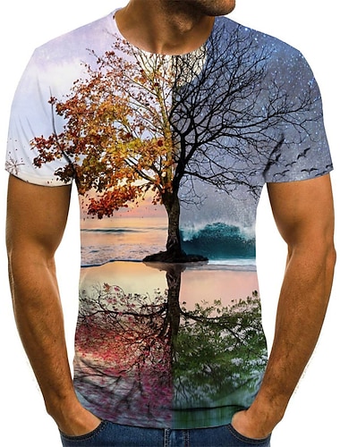  Men\'s T shirt Tee Shirt Short Sleeve 3D Round Neck Rainbow Daily Print Clothing Apparel