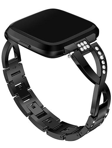 צפו בנד ל פיטביט Versa 2 / Versa Lite / Versa SE / Versa מתכת אל חלד ריינסטון תַחֲלִיף רצועה בלינג יהלום צמיד תכשיטים צמיד