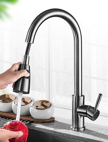  Kitchen Faucet with Pull-out Sprayer,Brushed Nickell Rotatable 304 Stainless Steel High Arc Single Handle One Hole Kitchen Taps