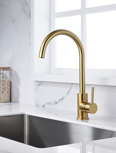  ברז מטבח, ידית אחת מוזהבת חור אחד מרכזי מצופה אלקטרוניקה עכשווי ידית סגסוגת אבץ ברזי מטבח עם מים חמים וקרים