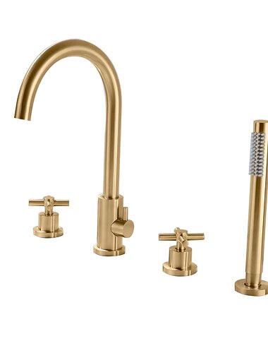  حنفية حوض الاستحمام - حوض روماني معاصر مطلي بالنيكل وصمام نحاسي وخلاط دش للاستحمام ومقبضين أربعة ثقوب