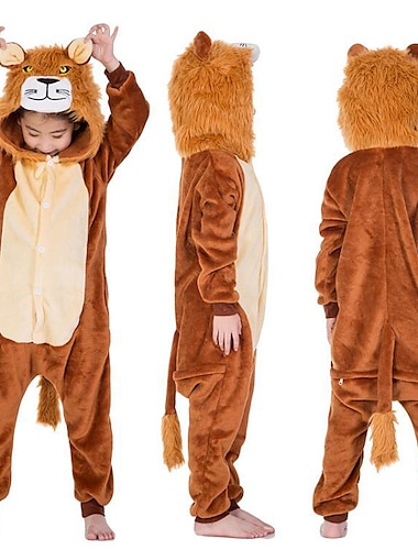  Enfant Pyjama Kigurumi Tenues de nuit Camouflage Lion Lion Combinaison de Pyjamas Deguisement drole Flanelle Cosplay Pour Garcons et filles Noel Pyjamas Animale Dessin anime
