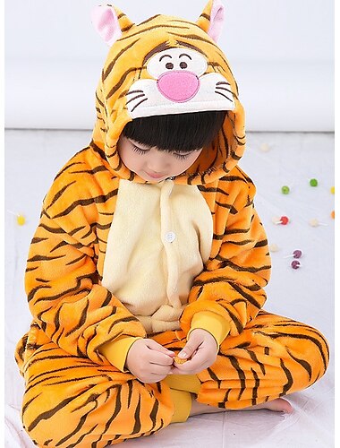  Enfant Pyjama Kigurumi Tenues de nuit Camouflage tigre Animal Mosaique Combinaison de Pyjamas Pyjamas Deguisement drole Toison Flanelle Cosplay Pour Garcons et filles Noel Pyjamas Animale Dessin anime