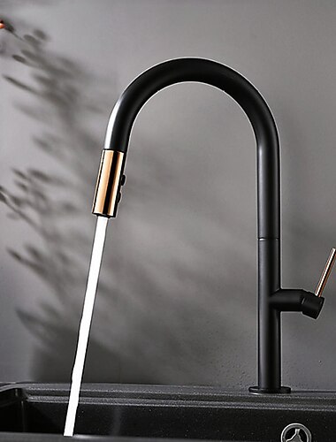  aanrecht mengkraan met uittrekbare sproeier eigentijds, 360 draaibare neertrekbare enkele handgreep eengats hoge boog antieke keukenkranen, verstelbare koud- en warmwaterslang