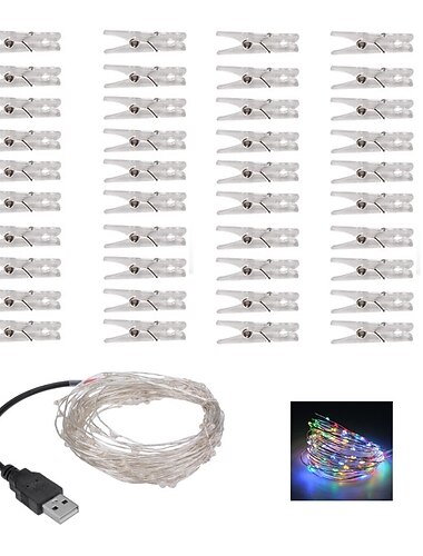  Elegante Recepcao de Casamento Festa Luzes de Cordao com Clips para Foto LED 5M com 40 Clips para Festa de Dormitorio Guirlanda Luzes de Fada Decoracao Festa Casamento Quarto Bar Armario USB