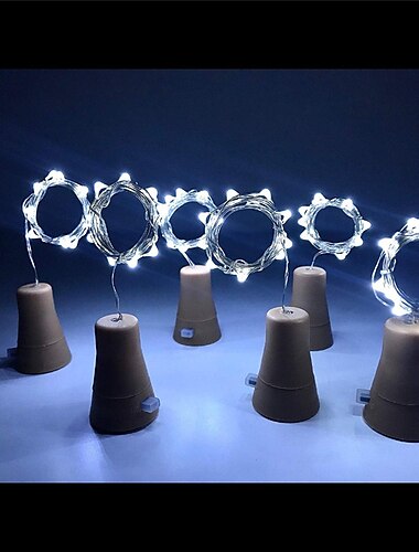  10PCS 2M Luzes de Cordao de Rolhas de Garrafa LED Solar 20 LEDs Luzes de Fada com Fio de Cobre para Decoracao de Jardins ao Ar Livre Casamentos e Festas