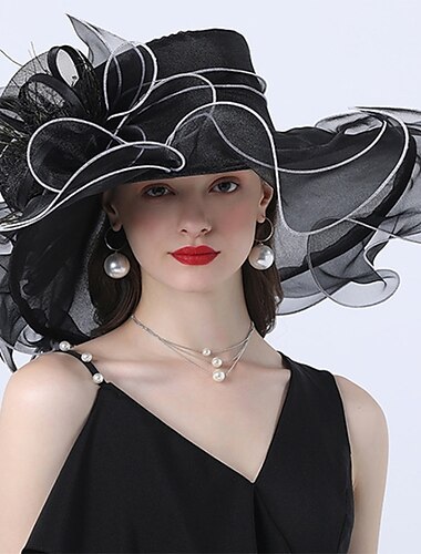  Tulle Hat Fashion Vintage Style Elegant Luxurious Organza Hats Headwear with Bowknot Flower Trim 1 PC Wedding Horse Race Melbourne Cup Ladies Day Headpiece dress to impress 2024