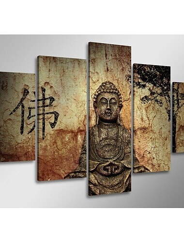  5 Panel Wandkunst Leinwanddrucke Malerei Kunstwerk Bild Buddhismus Buddha Heimtextilien Dekor gespannter Rahmen / gerollt