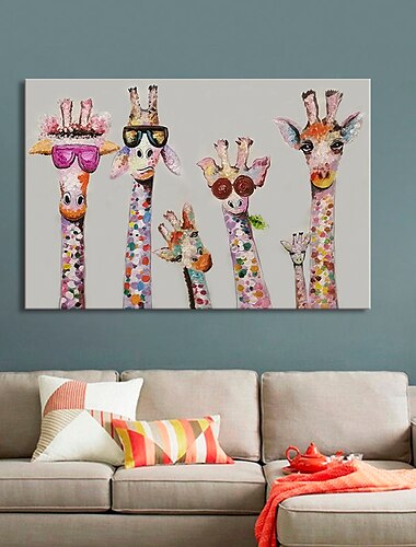  保育園の油絵手作り手描きの壁アート漫画カラフルなキリン動物の家の装飾の装飾ロールキャンバスフレームなしストレッチなし