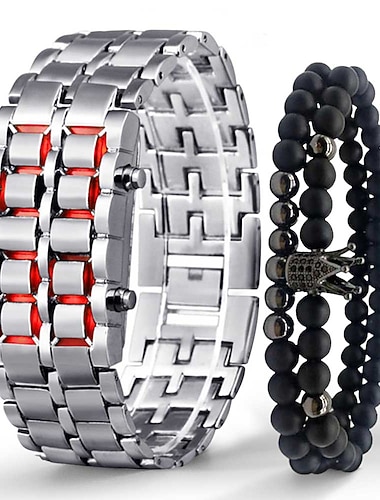  Armbanduhren fuer Maenner Lava Eisen Samurai Metallarmband Lava Uhr LED Digitaluhr Geschenke fuer Maenner Jungen Sport Kreativ Uhr