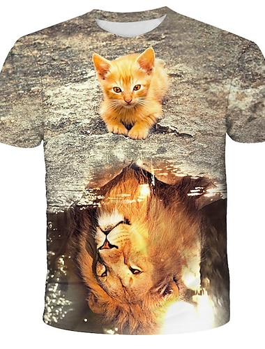  Men\'s T shirt Tee Shirt Short Sleeve Animal 3D Round Neck Rainbow Daily Holiday Print Clothing Apparel Streetwear Exaggerated