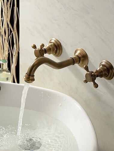 Bateria wannowa - Retro Mosiądz antyczny Montaż na ścianie Zawór ceramiczny Bath Shower Mixer Taps