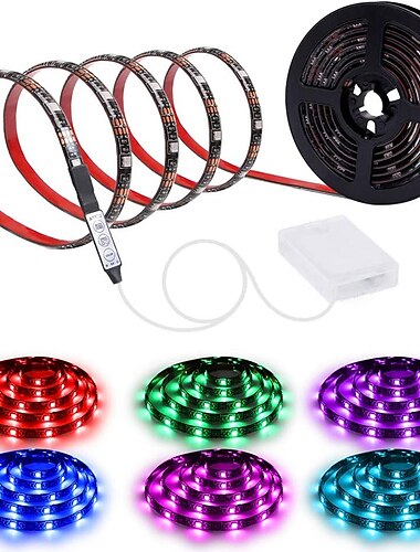  LED Strip Lights 2M Waterproof LED Light Strips RGB Tiktok Lights Strip AA Battery Box MINI 3key controller Battery Powered Multi Color