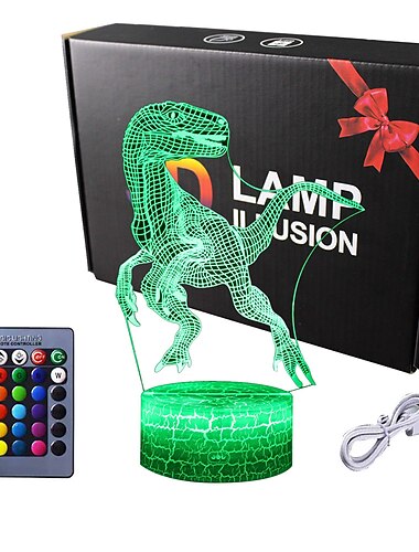  Lampă de noapte cu dinozauri 3D pentru dormitor pentru copii Lampă de noapte cu senzor tactil inteligent cu telecomandă usb reîncărcabilă 7/16 culori Lampă de noptieră Jucării cu dinozauri pentru