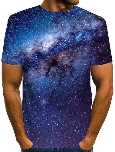  Men\'s T shirt Tee Tee Graphic 3D Starry Sky Round Neck Green Blue Purple Yellow Red 3D Print Causal Daily Short Sleeve Clothing Apparel Basic Vintage