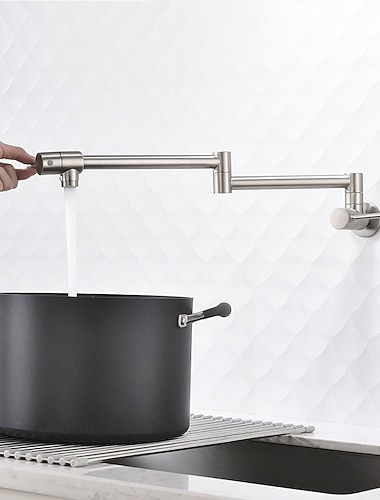  grytpåfyllning köksblandare borstad nickel, hopfällbar diskbänk endast kallvattenkranar, väggfäste mässing hopfällbar påfyllning gryt kökskran dubbel led svängarm enkel hål 2 handtag