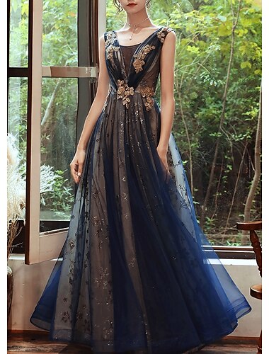  A-Line Prom Dresses Glittering Dress Wedding Guest Evening Party Floor Length Sleeveless Scoop Neck Organza with Sequin 2024