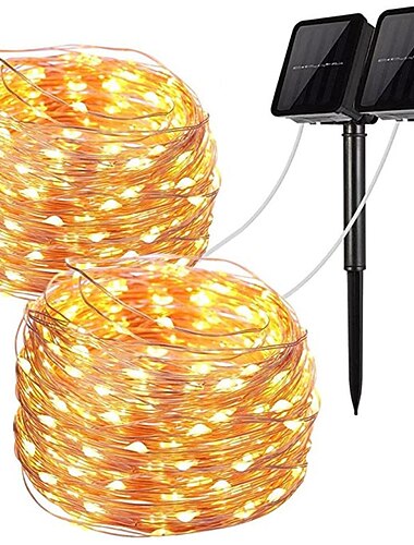  2pcs Solar Fairy String Lights Outdoor 12M 100LEDs Lights Warm White RGB Multi Color Waterproof for Garden Patio Party Holiday Christmas