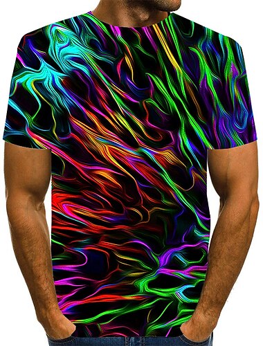  Men\'s T shirt Tee Shirt Graphic Round Neck Rainbow Plus Size Daily Going out Short Sleeve Print Clothing Apparel Streetwear Exaggerated