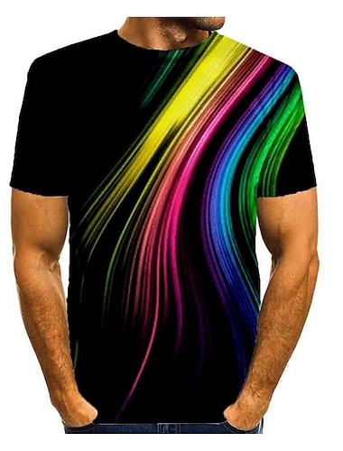  Men\'s T shirt Tee Shirt Short Sleeve Graphic Round Neck Rainbow Daily Print Clothing Apparel Basic