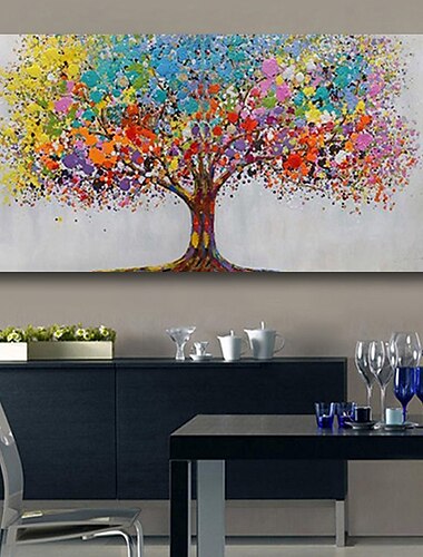  albero colorato pittura a olio 100% fatto a mano dipinto a mano arte della parete su tela orizzontale paesaggio astratto contemporaneo moderno decorazione della casa arredamento tela arrotolata senza