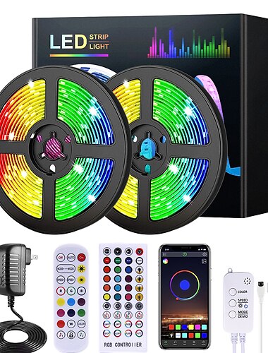  LED Smart Strip Lights 20m RGB Music Sync 12V Waterproof LED Strip 2835 SMD Color Changing LED Light with Bluetooth Controller Adapter for Bedroom Home TV Back Light DIY Decor