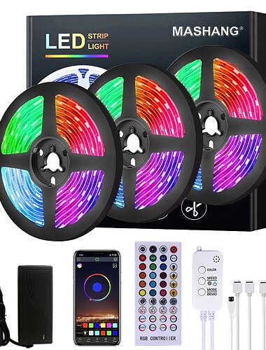  20m 65ft LED Smart Strip Lights TV Backlight RGB Bluetooth Music Sync 5M 10M 15M 2835 SMD Color Changing with 40 Keys Controller for Bedroom Kitchen Home Decoration