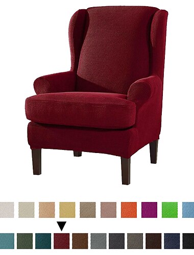 pokrowiec na fotel z oparciem typu wingback pokrowiec na fotel rozciągliwy pokrowiec na sofę elastyczny pokrowiec na kanapę z poduszką w kształcie litery T gładki bordowy czerwony jednolity kolor