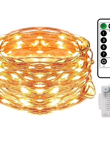  Elegant Wedding Reception Party LED Fairy String Lights 20M 200LED Copper Wire Decorative Lights with Remote Control 8 Lighting Modes for Christmas Wedding Party Room Decoration (without Battery)