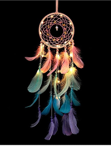 led dream catcher kleuren veer kroonluchter ornamenten gift handgemaakte indische wanddecoratie voor slaapkamer home decor