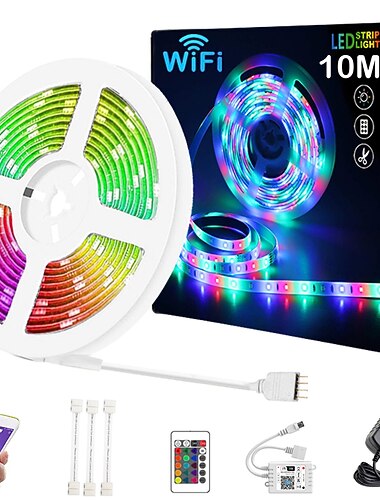 10m 33ft smart smd 5050 rgb led strip light wifi app controlado sincronização de música trabalho com alexa google home kitchen tv party 180 leds com controlador de 24 teclas dc12v
