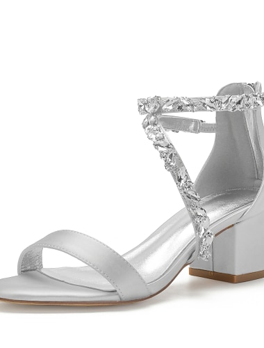  Női Esküvői cipők Bling Bling cipők Csillogó cipő Menyasszonyi cipők Strasszkő Kubai sarok Lábujj nélküli minimalizmus Szatén Cipzár Fekete Fehér Kristály