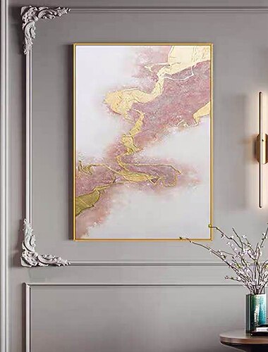 ציור שמן 100% עבודת יד אמנות קיר מצוירת בעבודת יד על קנבס שיש ורוד מוזהב נוף מופשט אנכי עכשווי מודרני קישוט בית דקור מגולגל בד ללא מסגרת לא מתוח
