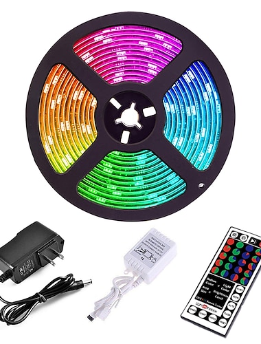  5M 16ft Waterproof LED Strip Lights TV Backlight RGB SMD2835 Tiktok Lights Flexible IR 44Key Remote Controller Linkable Self-adhesive Color-Changing