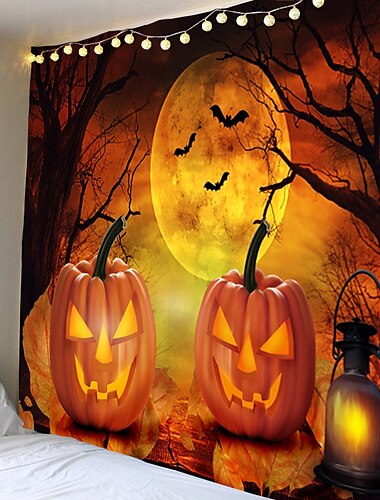  halloween dekorationer gobeläng jack o lykta pumpa dekor väggkonst stor hängande gobeläng väggmålning dekor fotografi bakgrund filt gardin hem sovrum vardagsrum fladdermus häxa hemsökt läskig