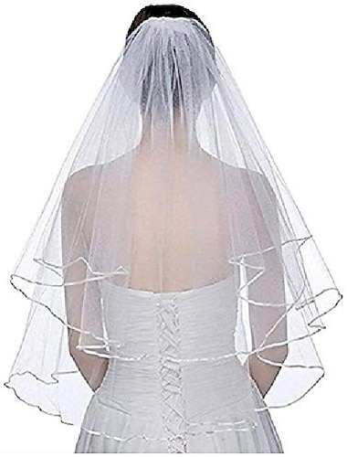  Two Layers Short Bridal Veil With Comb Ribbon Edge White Ivory Bride Wedding Accessories dress to impress 2025