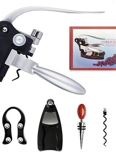  abridor de garrafas de vinho conjunto de saca-rolhas de coelho demenades kit abridor de vinho com cortador de tiras, rolha de vinho e prata extra espiralada