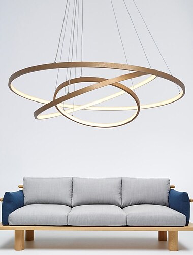  3-Light LED Pendant Light 80/60/40cm Circle Matte Brushed Design Gold Aluminum Painted Finishes Modern Dining Living Room Lights ONLY DIMMABLE WITH REMOTE CONTROL