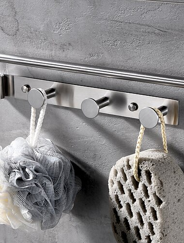 Multifunktionaler drehbarer Handtuchhalter mit 3 Hakenreihen Edelstahlmaterial Wandmontage für Badezimmer 1St