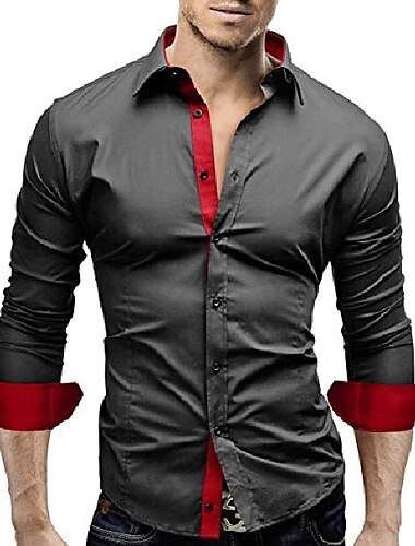  Men\'s Summer Shirt Dress Shirt Button Up Shirt Collared Shirt Black And White Sapphire Navy Black Red Long Sleeve Plain Collar Wedding Work Clothing Apparel