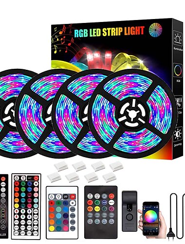  LED Strip Lights 20M 65.6ft Bluetooth Waterproof DIY Color changing 2835 RGB with Remote and Hidden Controller Easy Installation for TV Backlight Room and Bedroom