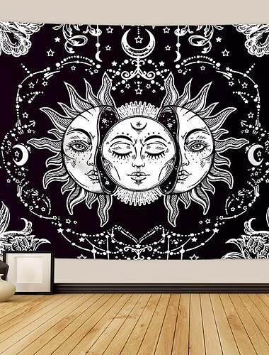  Tarot Divination Wall Tapestry Art Decor Blanket Curtain Picnic Tablecloth Hanging Home Bedroom Living Room Dorm Decoration Mysterious Bohemian Moon Sun Star Black White