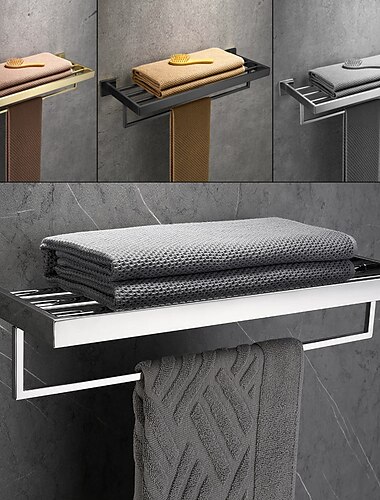  Towel Racks 2-Tiers Bathroom Shelf,Wall Mounted Stainless Steel Bathroom Hardware Use for Bathroom/Kitchen/Living Room 30-60CM(Black/Chrome/Golden/Brushed Nickel)