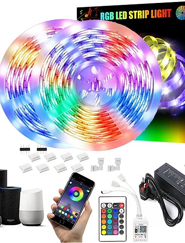 32.8 pés 10m led light strips led wi-fi wireless rgb tiktok lights led smart impermeável 5050 com 24 teclas de controle remoto luzes de fita flexível se encaixa alexagoogle em casa e adaptador 12v