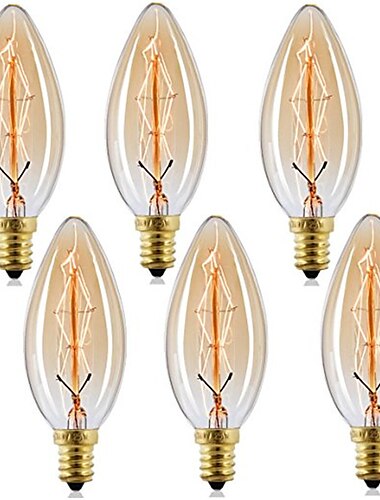  10pcs 6pcs 4pcs 40W Vintage Edison Light Bulbs Antique Incandescent Bulb E14 C35 Candle Pendant Light Warm Yellow 2200-2700k Retro Dimmable Decorative 220-240V