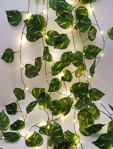  elegante bruiloft receptie feest groene blad wijnstok klimop lichtsnoer buiten bruiloft decoratie 2.3m 30leds led lichtsnoer voor patio tuin familiefeest bruiloft decoratie verlichting