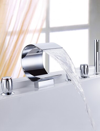  badkarskran, modern stil mässing samtida oljegnidad brons romersk badkar keramisk ventil vattenfall bad dusch blandare med varm och kall brytare