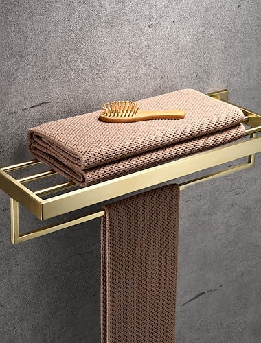  porte-serviettes etagere de salle de bain a 2 niveaux, materiel de salle de bain en acier inoxydable fixe au mur pour salle de bain/cuisine/salon 30-60cm (noir/chrome/dore/nickel brosse)