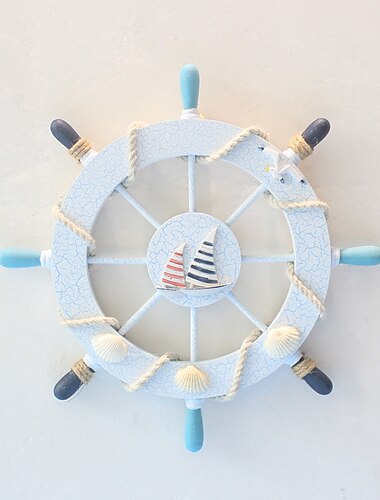 Strand Holzboot Schiff Lenkrad Wandakzent Wandbehang Türbehang Ornament Wanddekor Heimdekoration 28 * 28cm